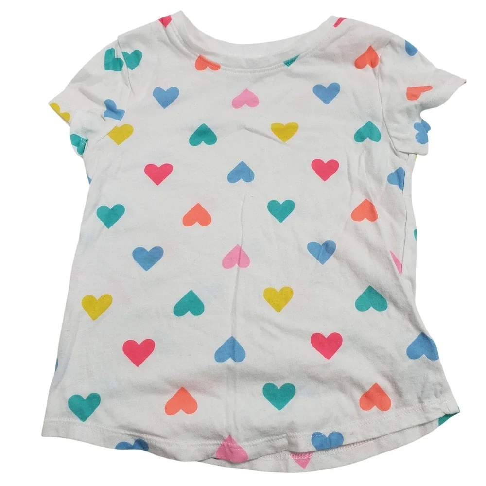 Old Navy Girls Heart Print T-Shirt 5T White Multi-Color